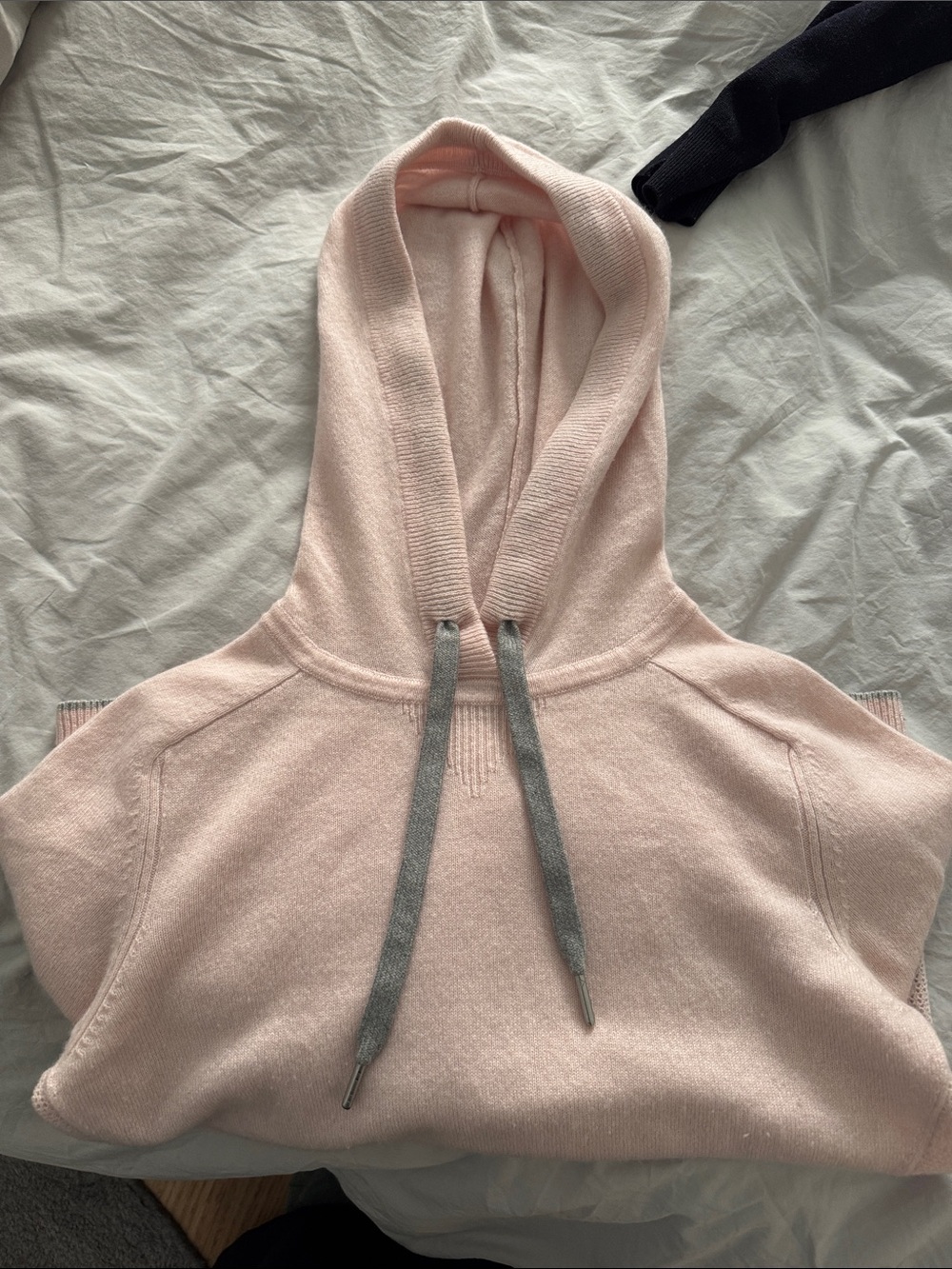 rag & bone Pale Pink Hooded Knit Sweatshirt with Gray Drawstrings cashmere